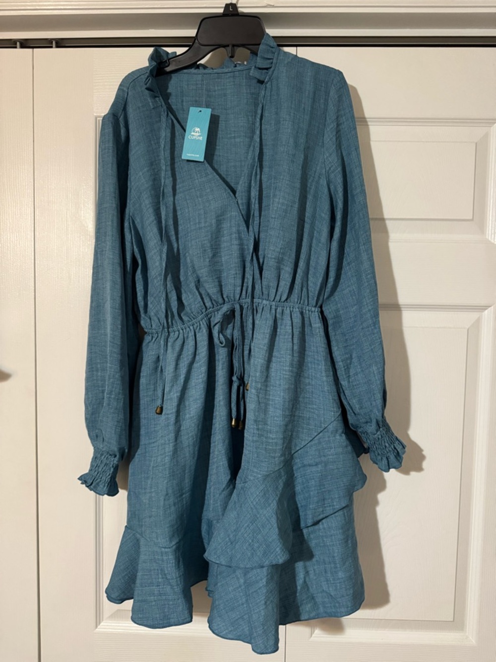CUPSHE Blue Surplice Long Sleeve Mini Dress